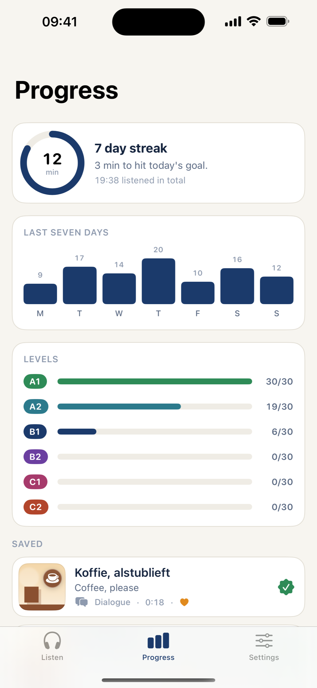 Ear Drills NL — progress, streak and levels